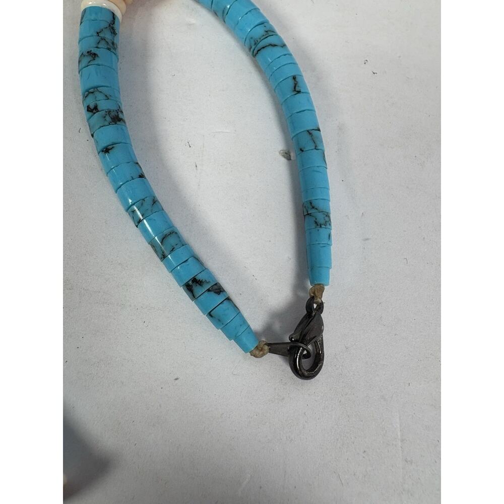 Block Turquoise and Coral Graduated Heishi Necklace, Bracelets And Earrings Set - Picture 9 of 15